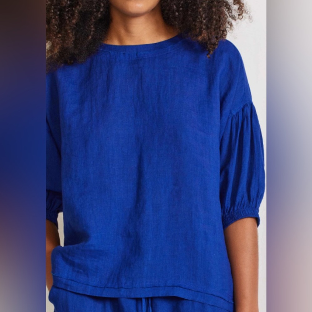 APIECE APART-  Delle tee- royal blue linen top - Picture 3 of 11